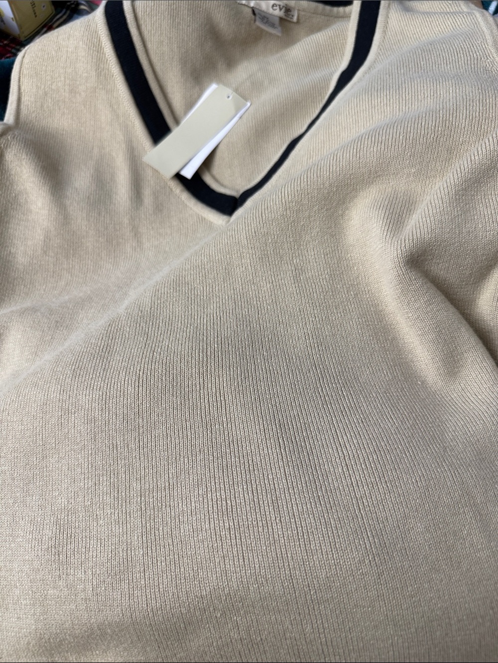 EVIE Cream SleevelessV-Neck Sweater Vest with Black Trim 1X